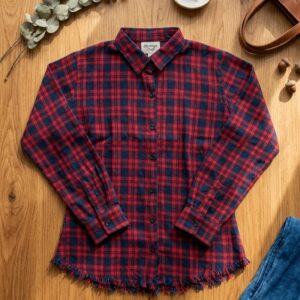 Western Top   with checked maroon &blue