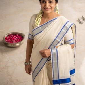set saree  with blue tazzle RC SS 001
