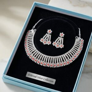 Silver Plated Floral Necklace  with Earrings