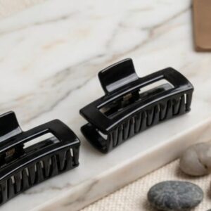 Black Rectangle Hair Claw Clips Set for Women