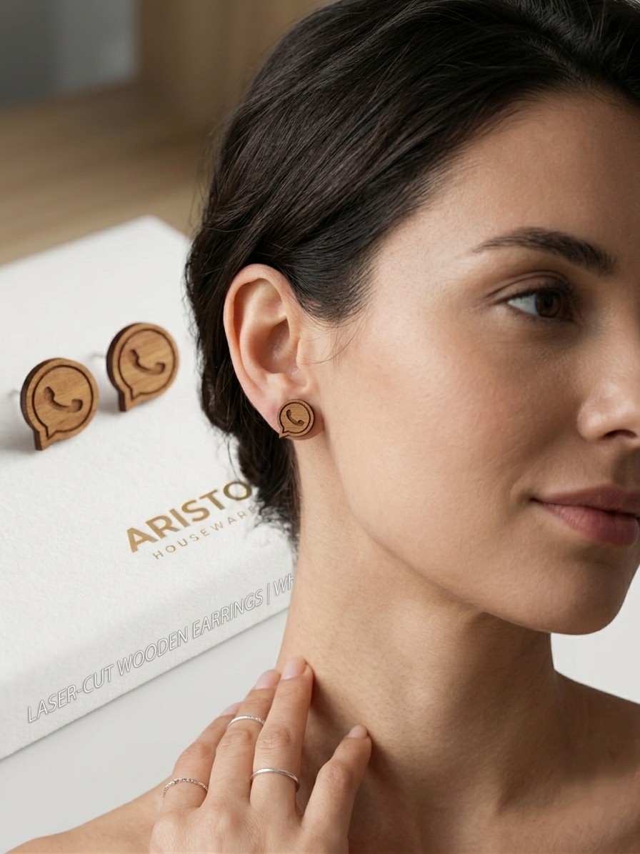 WhatsApp Logo Wooden Stud Earrings for Women - Image 3