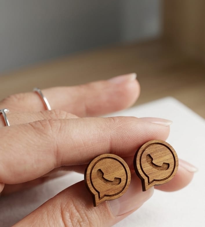 WhatsApp Logo Wooden Stud Earrings for Women - Image 2