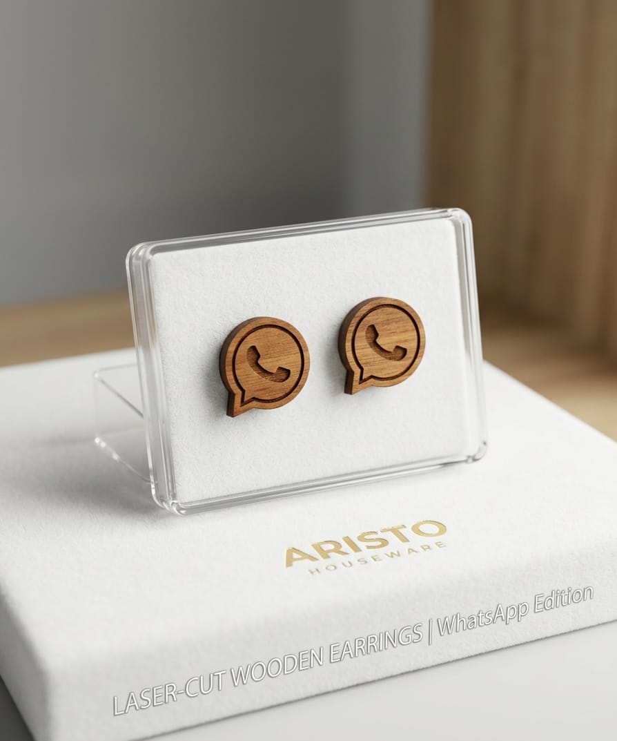WhatsApp Logo Wooden Stud Earrings for Women