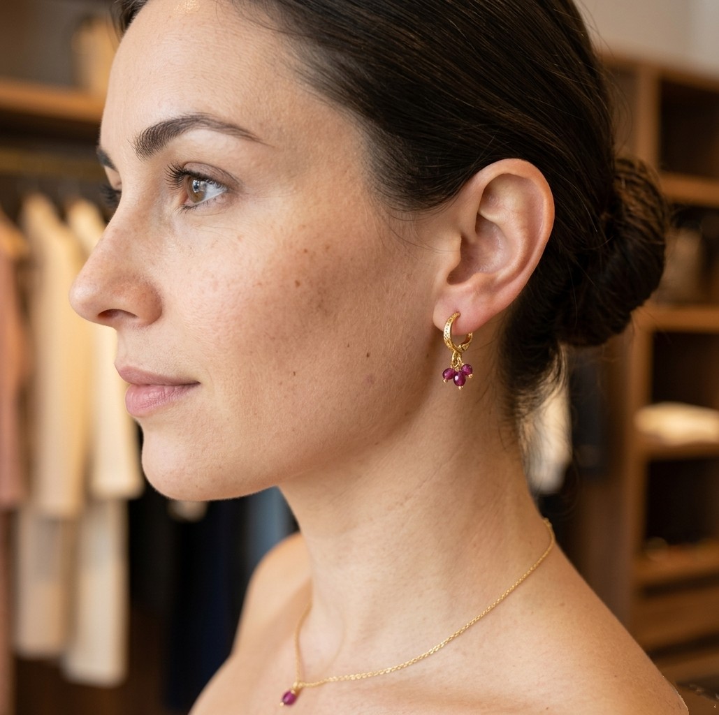 Gold Plated Beaded Hoop Earrings for Women - Image 2