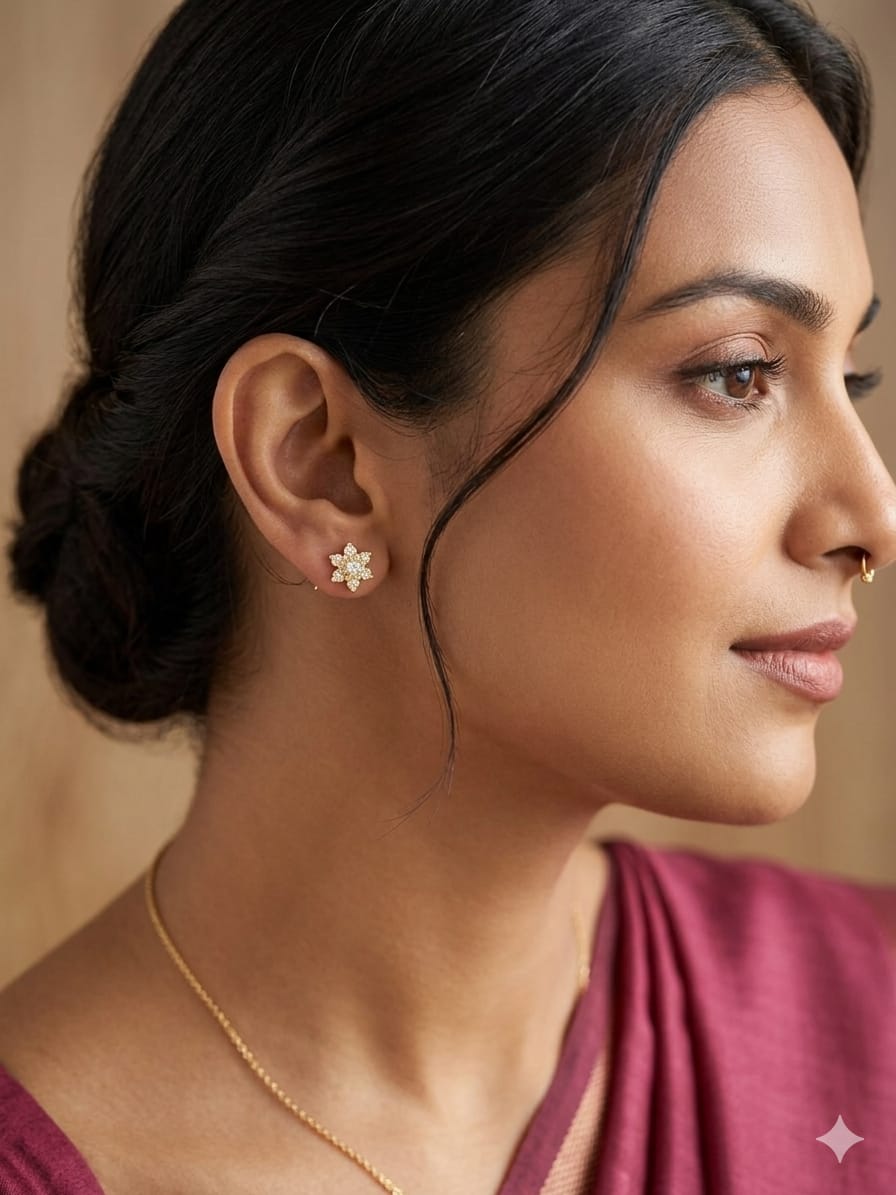 Gold Plated Floral Stud Earrings for Women - Image 3