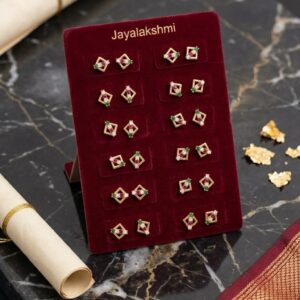 Gold Geometric Stud with Ruby, Emerald