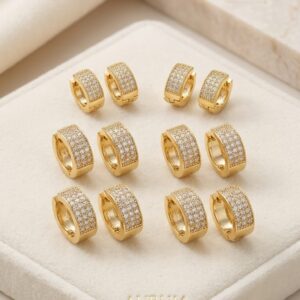 Gold Pave Wide Huggie Hoop Earrings by Aurum
