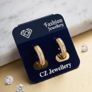 Gold Triple-Row Pave CZ Huggie Hoop Earrings