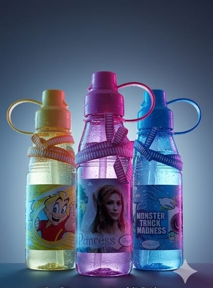 Kids Printed Glitter Water Bottle