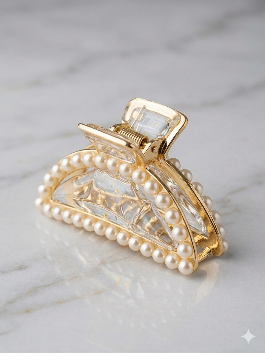 Pearl Embellished Transparent Hair Claw Clip - Image 2