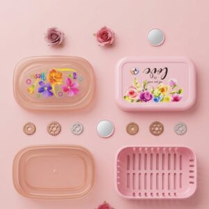 Floral Plastic Soap Case with Drain Tray