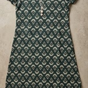 Green Printed V-Neck Flared Casual Dress