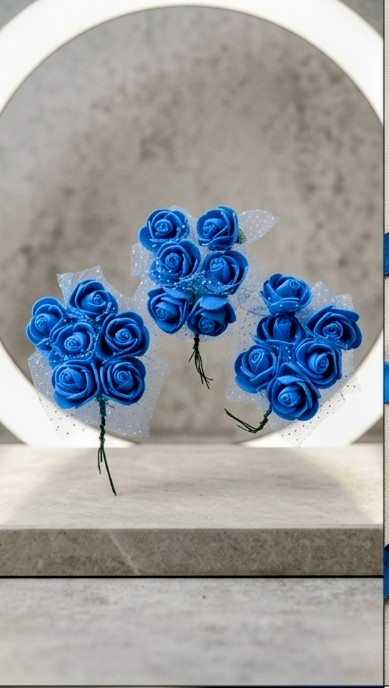 Royal Blue Artificial Rose Bouquet Flower - Image 2