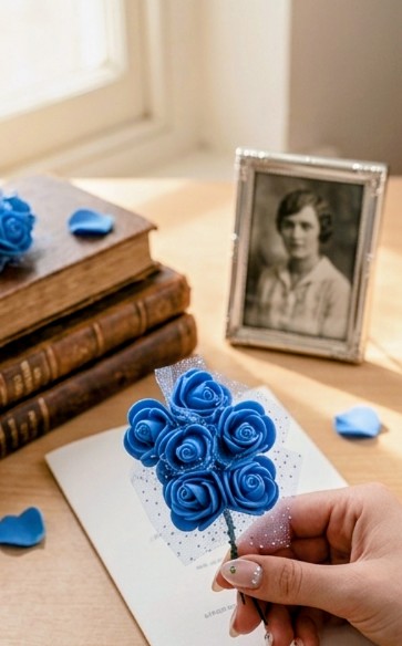 Royal Blue Artificial Rose Bouquet Flower - Image 4