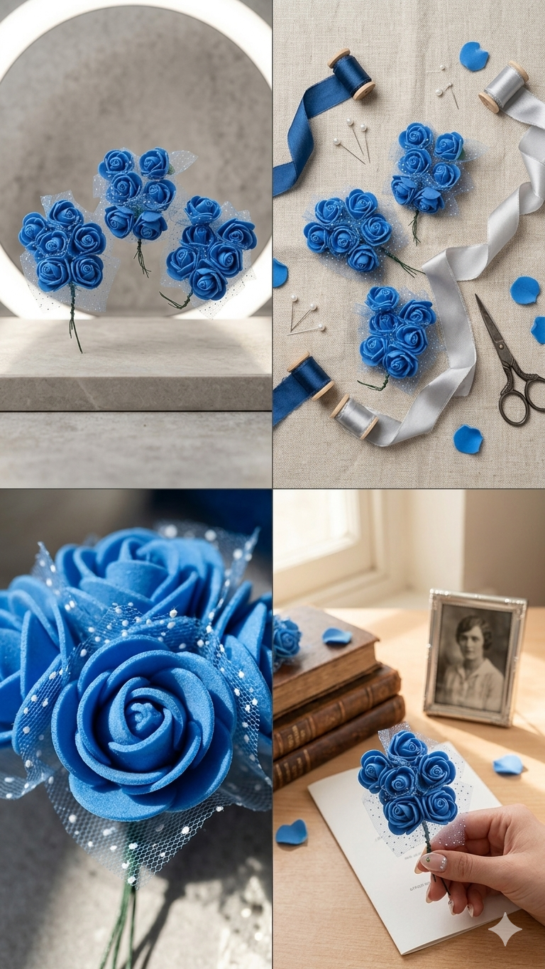 Royal Blue Artificial Rose Bouquet Flower