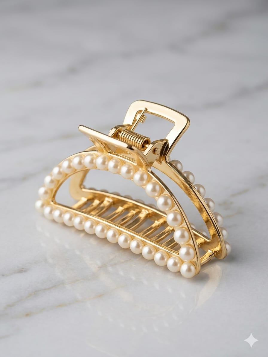 Pearl Embellished Transparent Hair Claw Clip