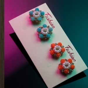 Floral Pearl Stud Earrings for Women