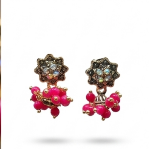 Pink Beaded Floral Drop Earrings