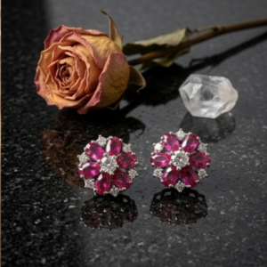 Pink Crystal Flower Stud Earrings