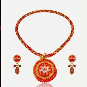 Traditional Red Stone Pendant Necklace Set