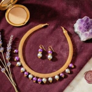 Elegant Purple & Silver Beaded Necklace Set