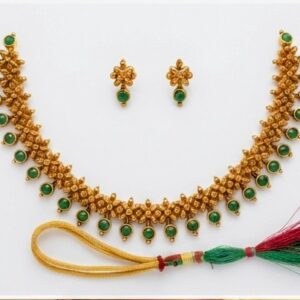 Antique Gold Plated Green Stone Necklace Set