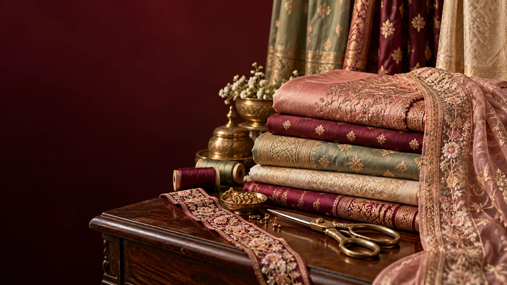 Richly textured fabrics and sarees
