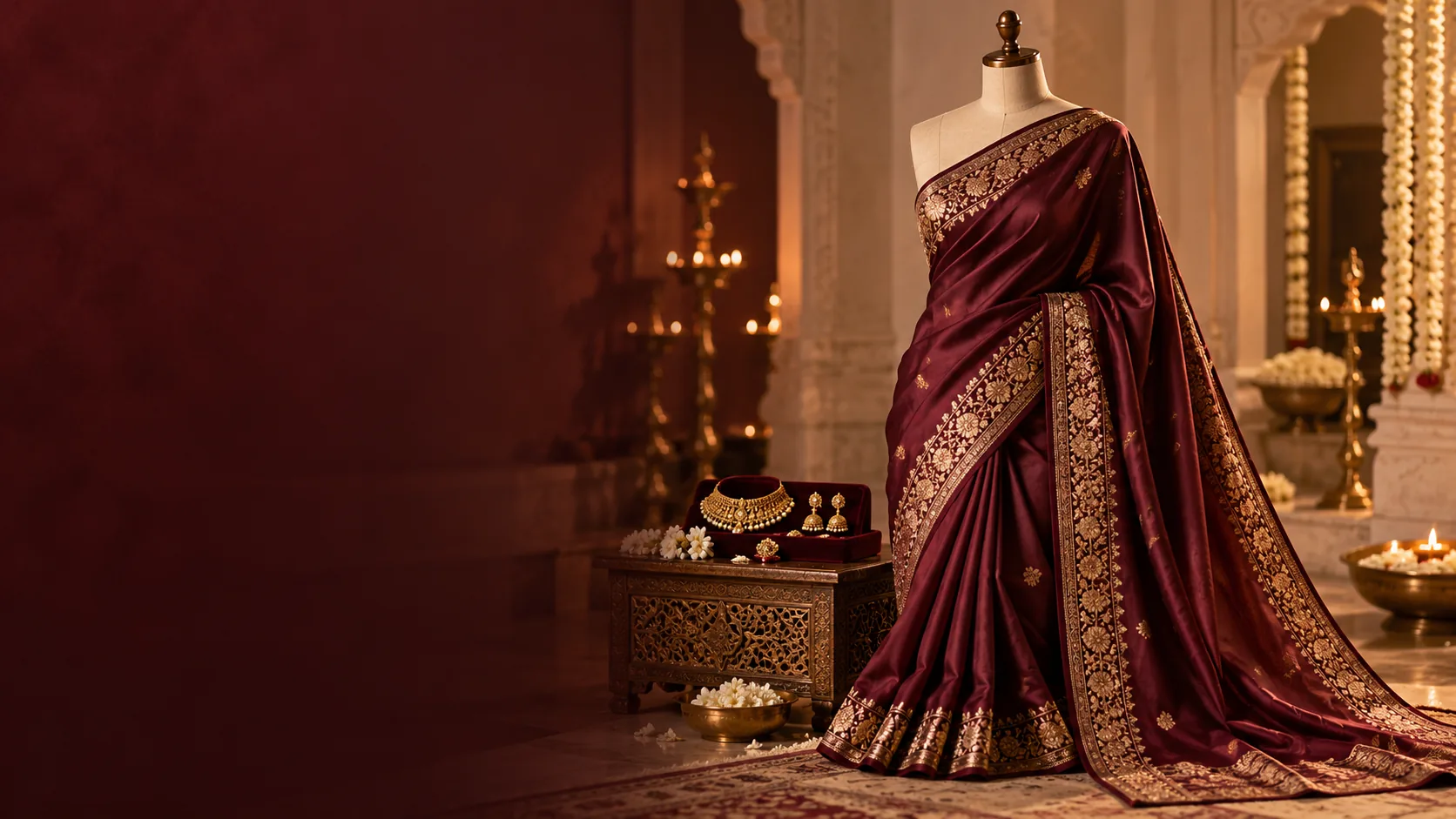 Burgundy and gold occasion wear